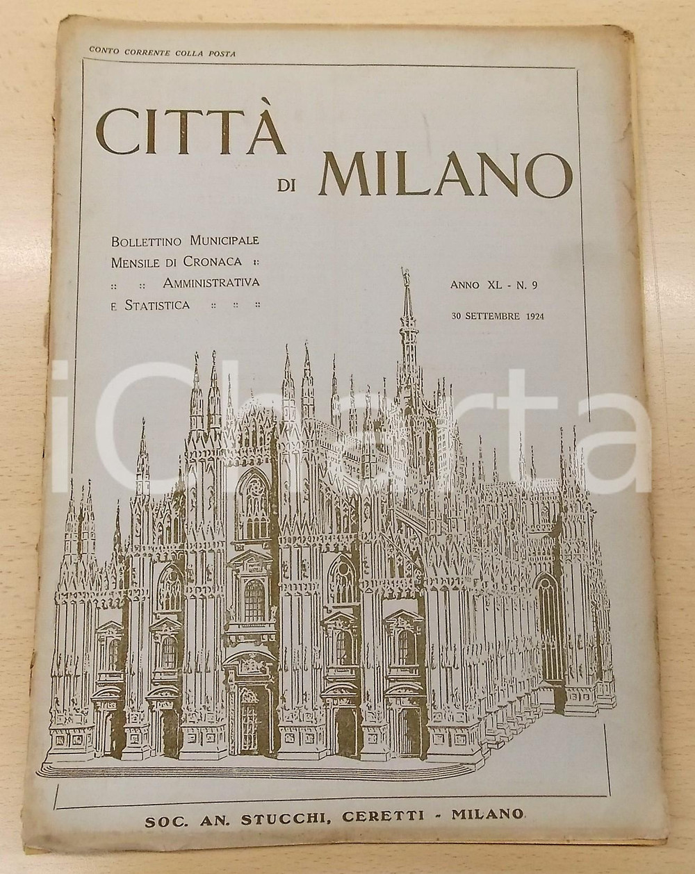 Giornale, rivista storica 1924 CITTÃ€ DI MILANO Bollettino municipale  Congresso di eugenetica DANNEGGIATO 1