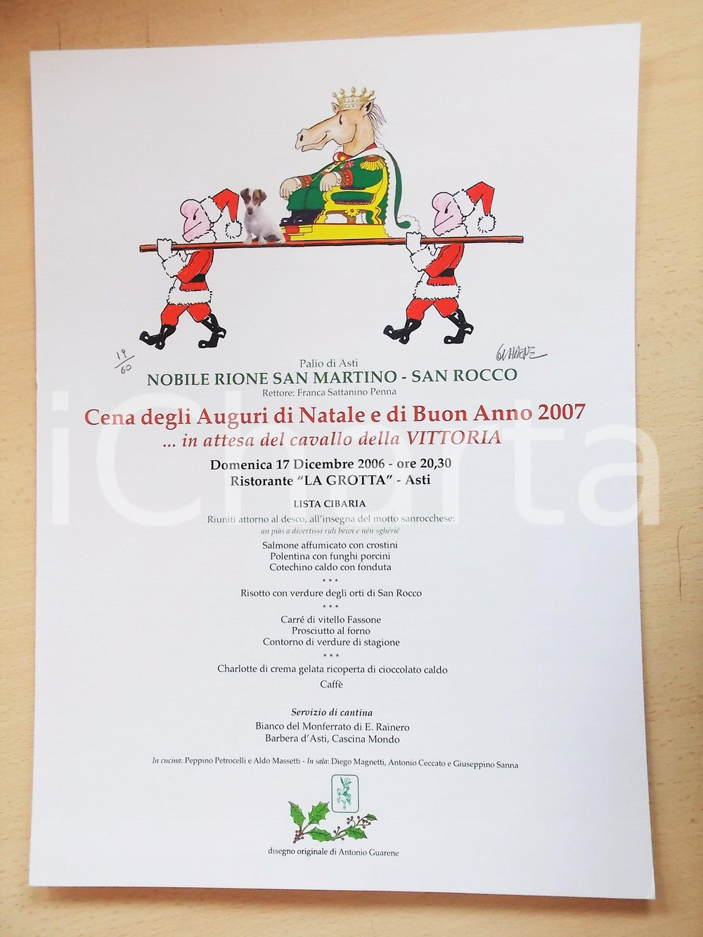 Materiale pubblicitario d’epoca 2006 PALIO DI ASTI Locandina Natale  SAN MARTINO / SAN ROCCO ill. GUARENE 19/60 1