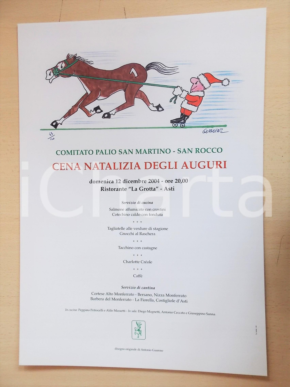 Materiale pubblicitario d’epoca 2004 PALIO DI ASTI Locandina Natale SAN MARTINO / SAN ROCCO ill. GUARENE 43/120 1