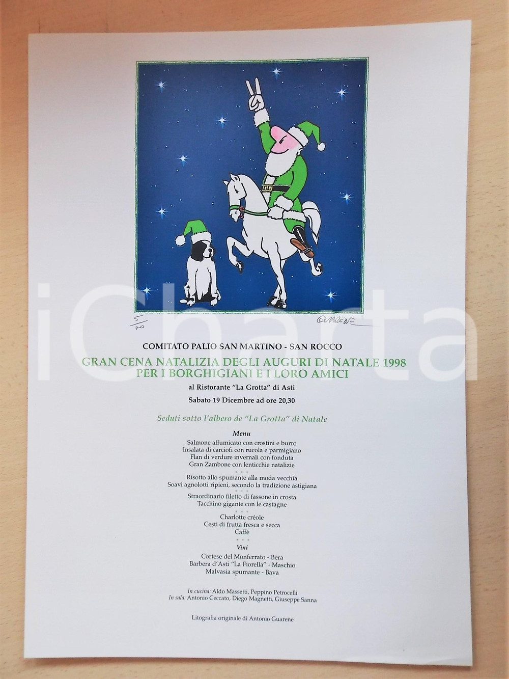 Materiale pubblicitario d’epoca 1998 PALIO DI ASTI Locandina Natale  SAN MARTINO / SAN ROCCO ill. GUARENE 5/70 1