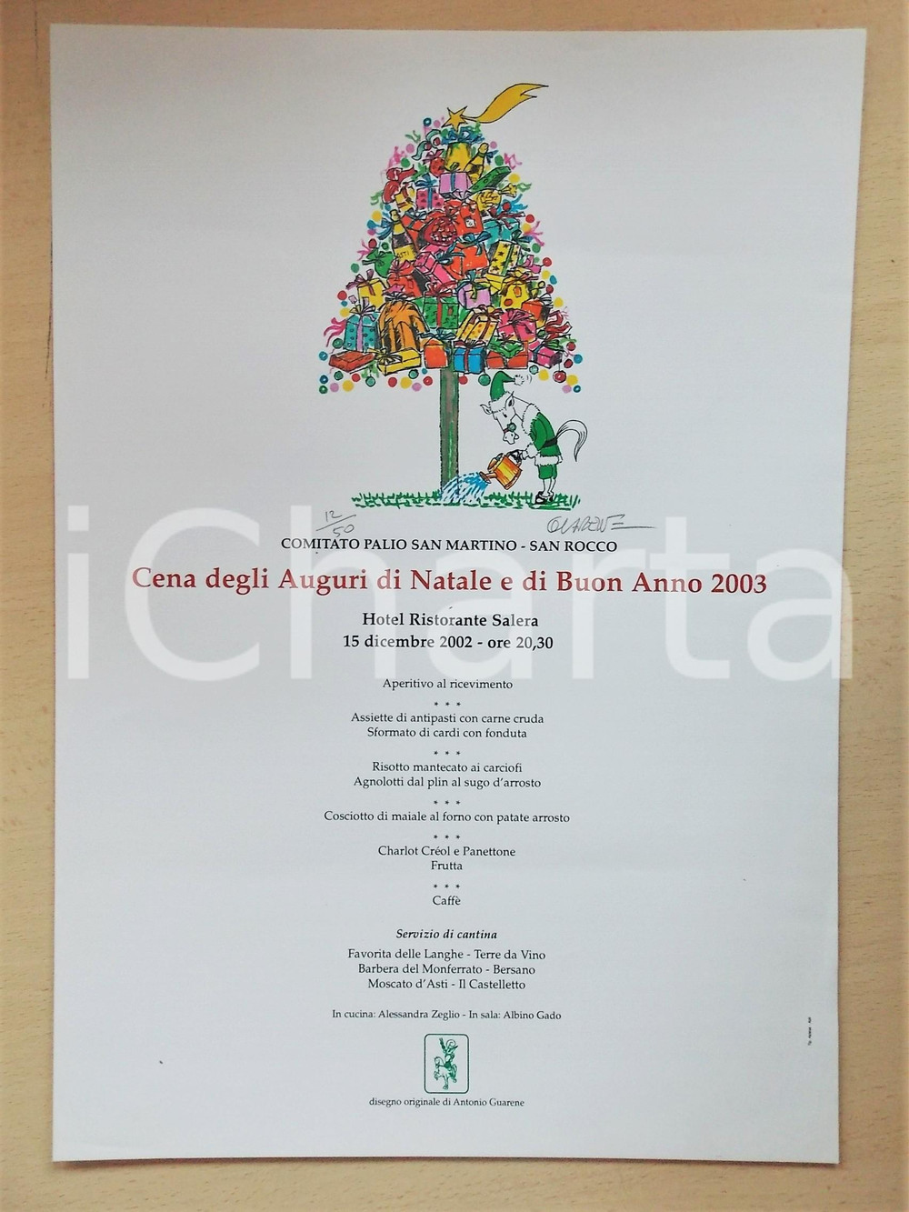 Materiale pubblicitario d’epoca 2002 PALIO DI ASTI Locandina Natale  SAN MARTINO / SAN ROCCO ill. GUARENE 12/50 1