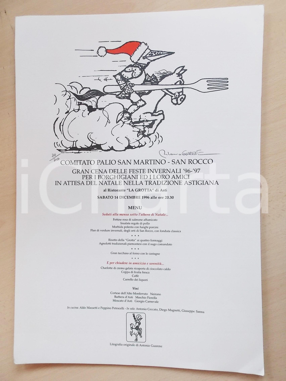 1996 PALIO DI ASTI Locandina Natale- SAN MARTINO / SAN ROCCO ill. GUARENE 70/70