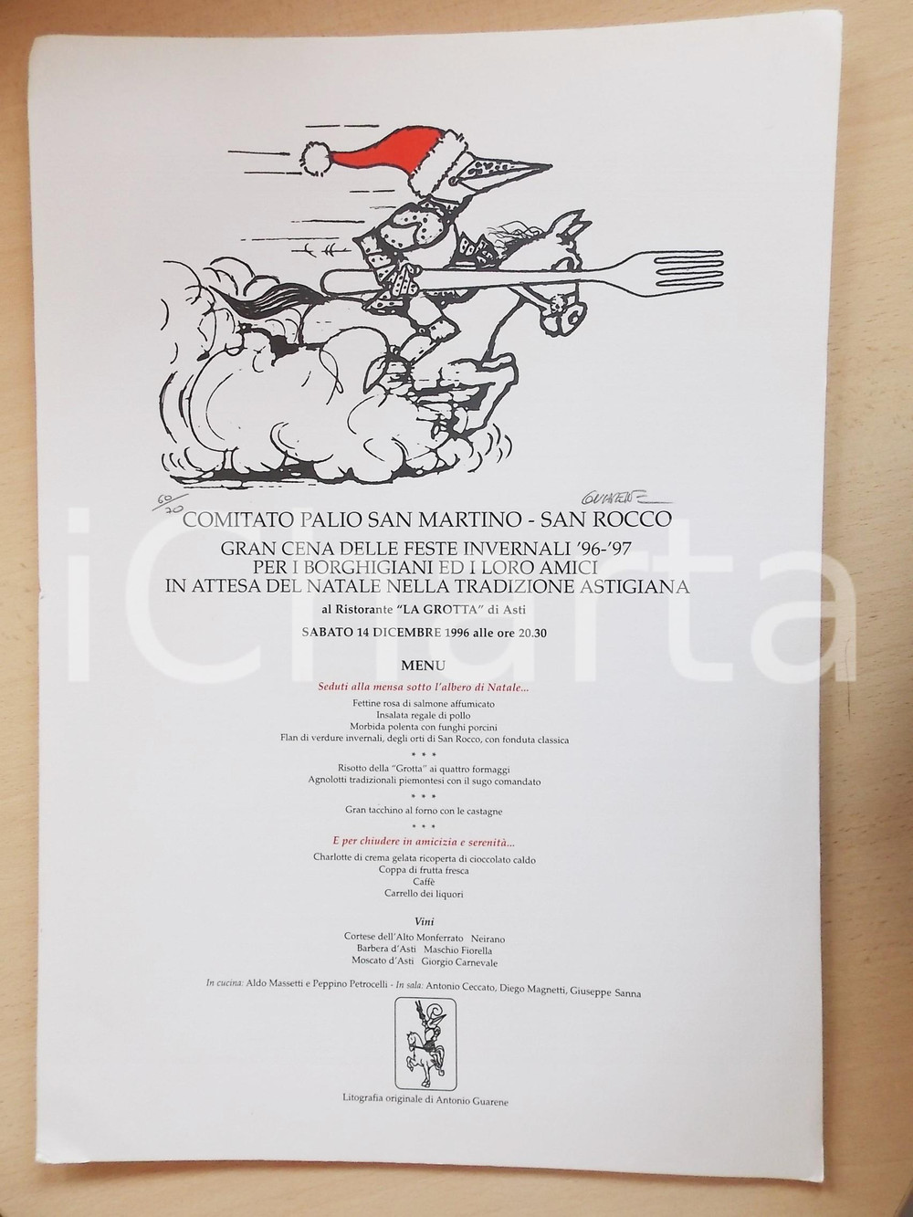 Materiale pubblicitario d’epoca 1996 PALIO DI ASTI Locandina Natale SAN MARTINO / SAN ROCCO ill. GUARENE 60/70 1