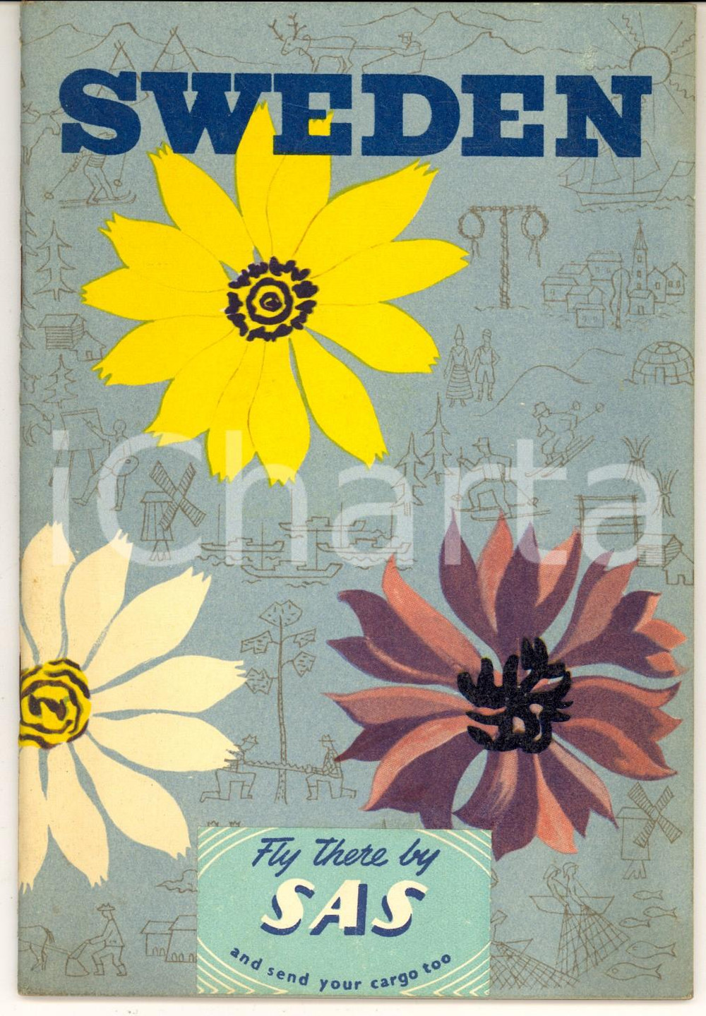 Materiale pubblicitario d’epoca 1954 SWEDEN Libretto pubblicitario ILLUSTRATO b/n  48 pp. SAS AIRLINES 1