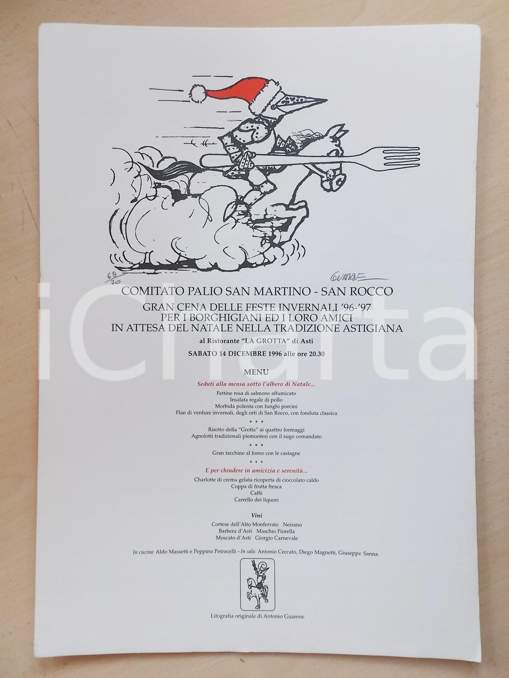 Materiale pubblicitario d’epoca 1996 PALIO DI ASTI Locandina Natale SAN MARTINO / SAN ROCCO ill. GUARENE 68/70 1