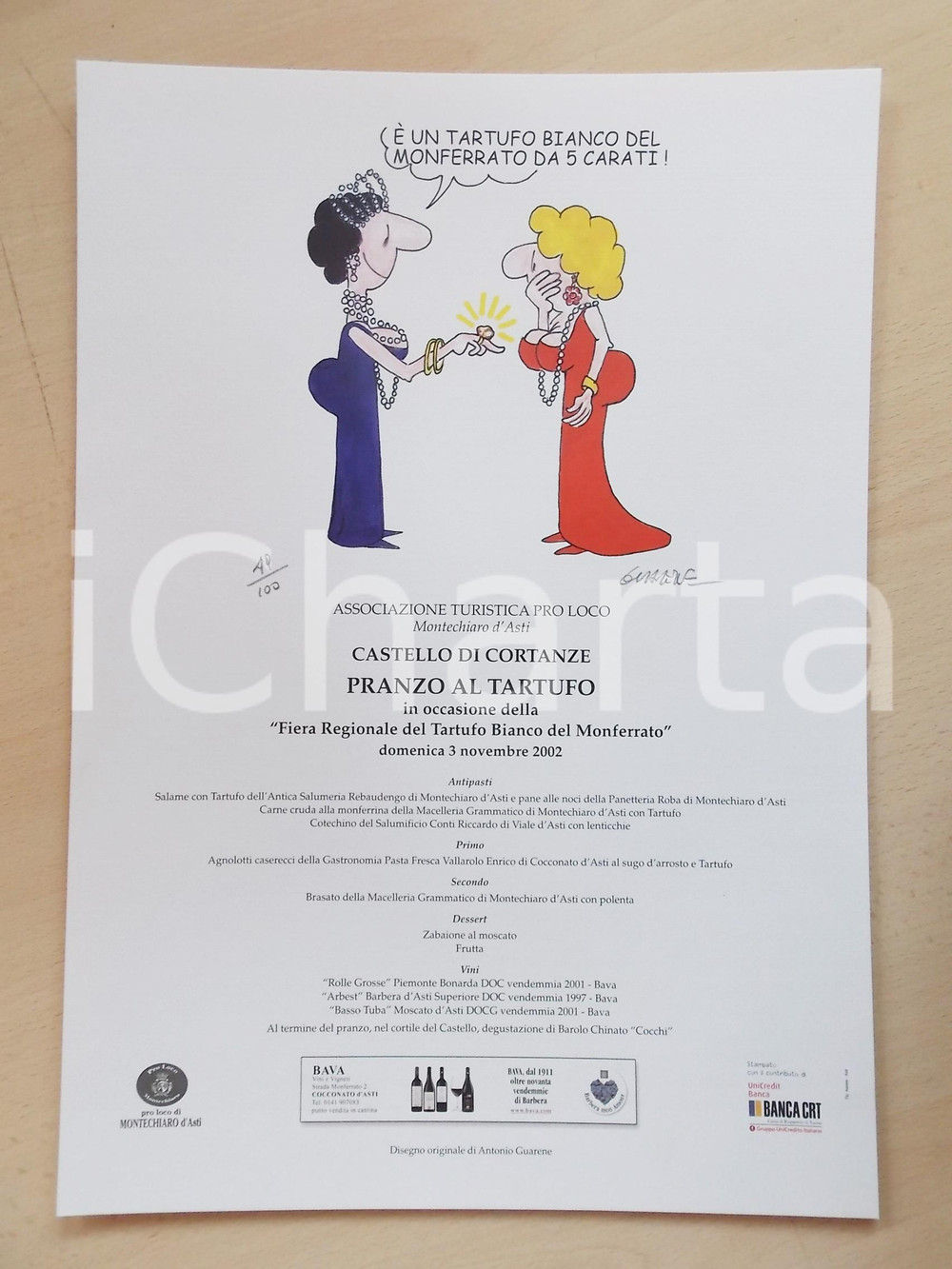Materiale pubblicitario d’epoca 2002 MONTECHIARO D ASTI Fiera Tartufo Bianco  Locandina ill. GUARENE 19/100 1