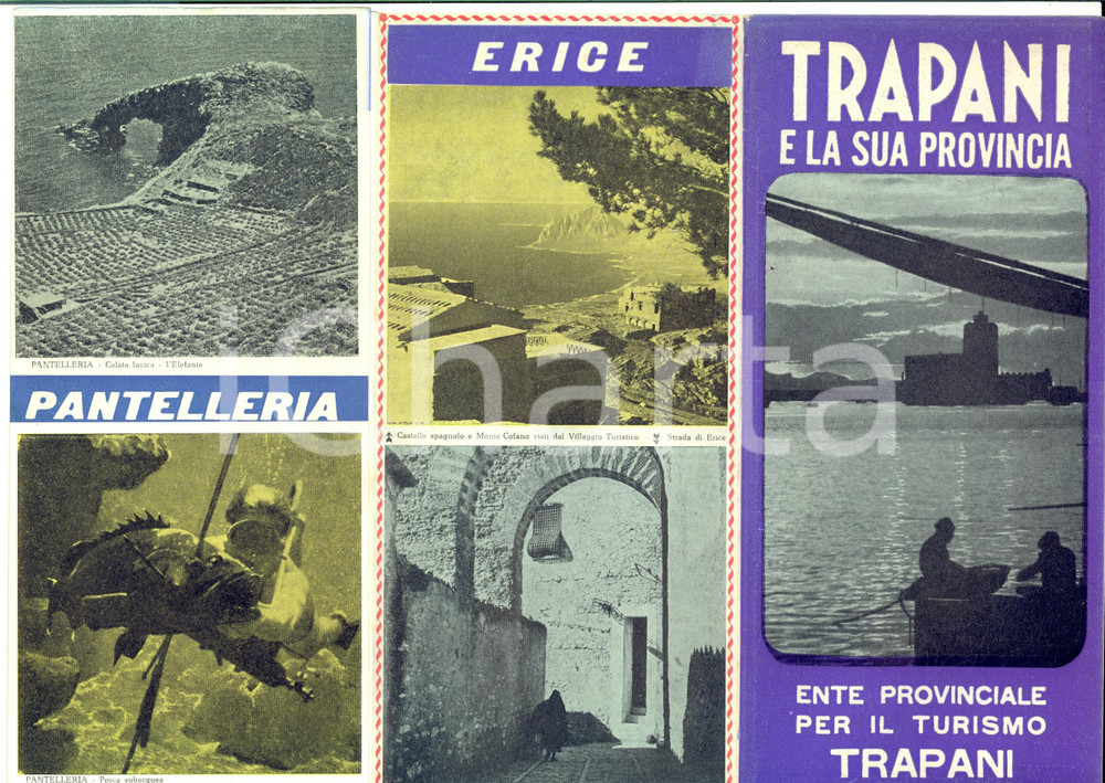 Materiale pubblicitario d’epoca 1956 TRAPANI e la sua provincia  Pieghevole TURISMO ILLUSTRATO VINTAGE 1