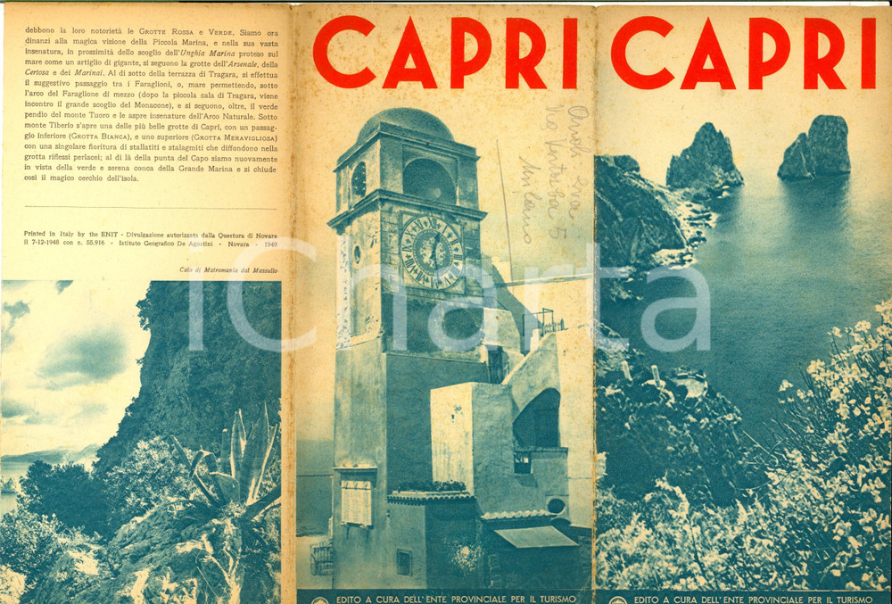 Materiale pubblicitario d’epoca 1949 CAPRI   Pieghevole Ente Provinciale Turismo Napoli  ILLUSTRATO con mappa 1
