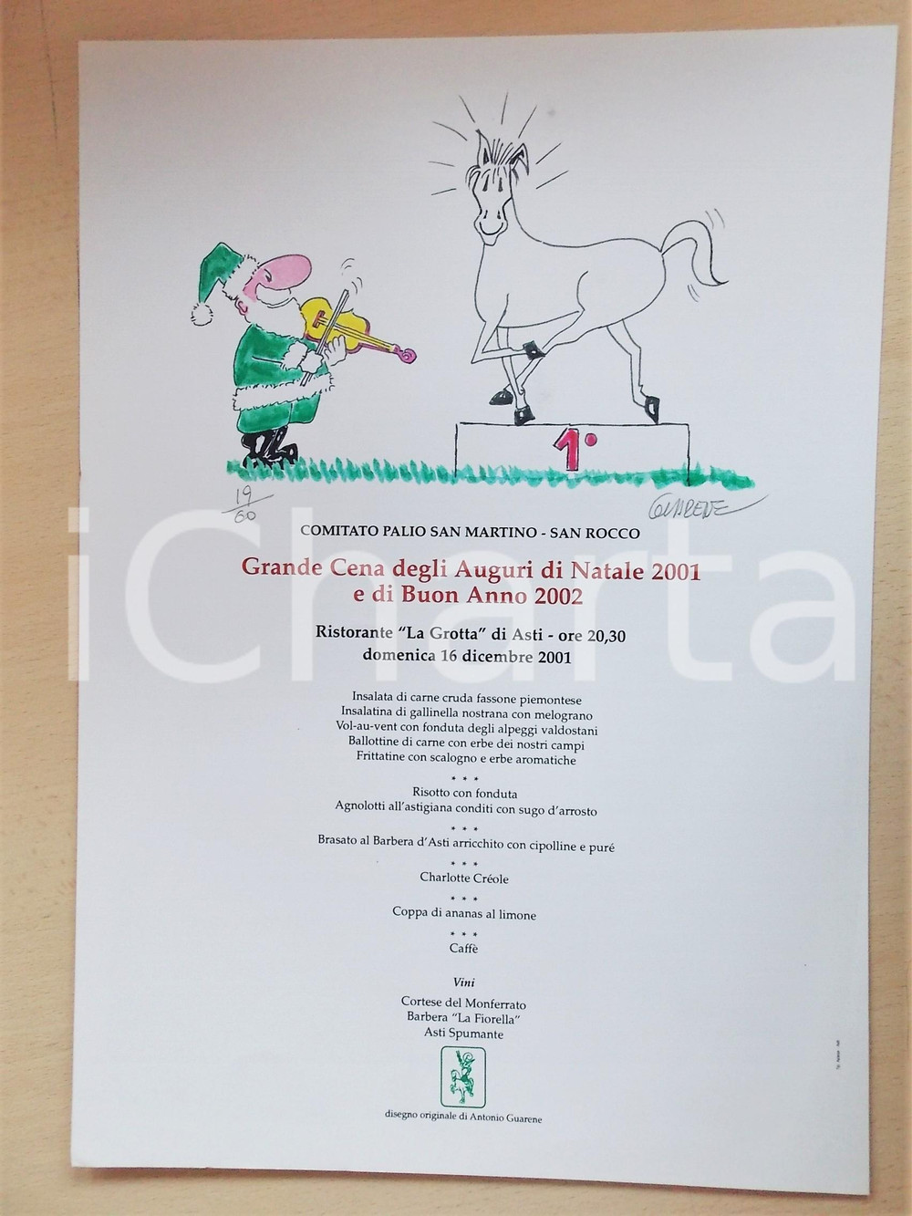 Materiale pubblicitario d’epoca 2001 PALIO DI ASTI Locandina Natale  SAN MARTINO / SAN ROCCO ill. GUARENE 19/60 1