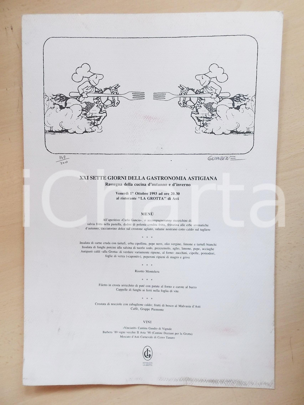 Materiale pubblicitario d’epoca 1993 ASTI Locandina XXI Sette Giorni Gastronomia Astigiana ill. GUARENE 148/100 1