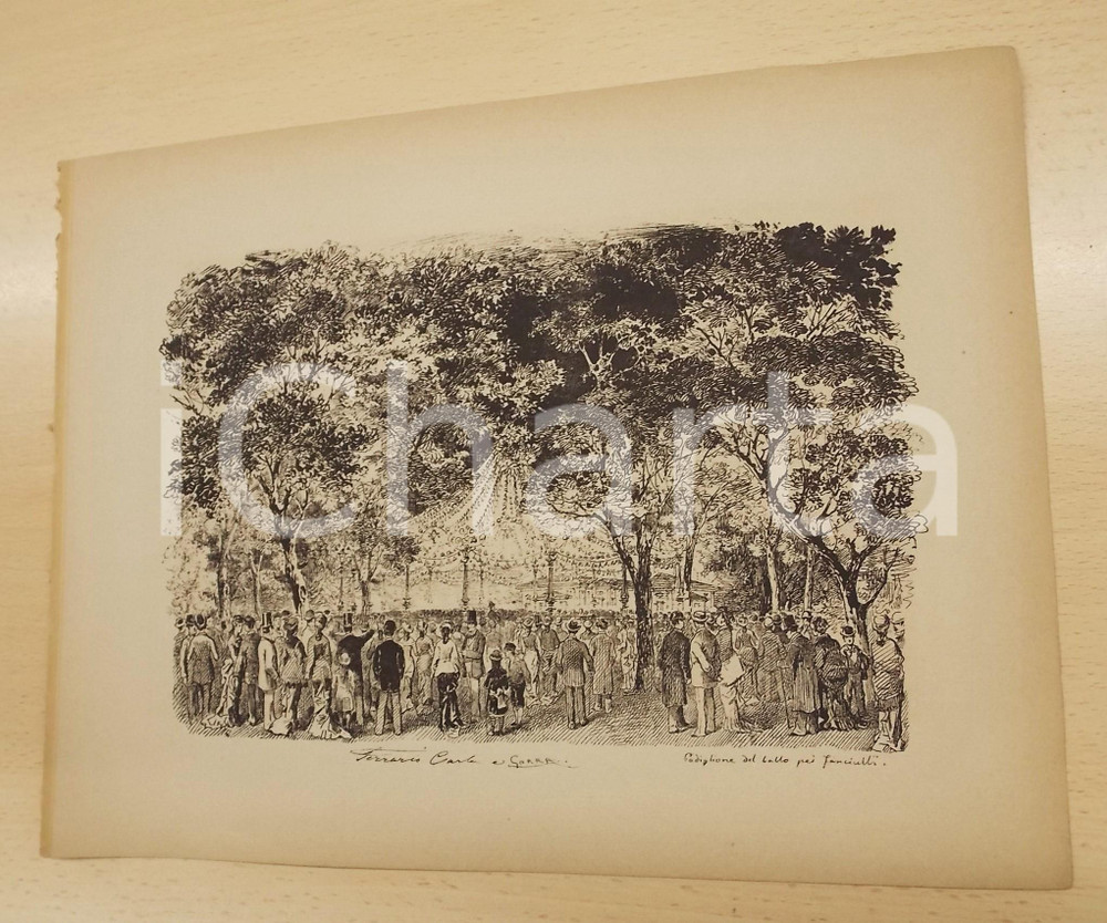 Stampa, bozzetto originale 1880 ca MONTEMERLO Novena 1879  Padiglione del ballo pei fanciulli Stampa 1