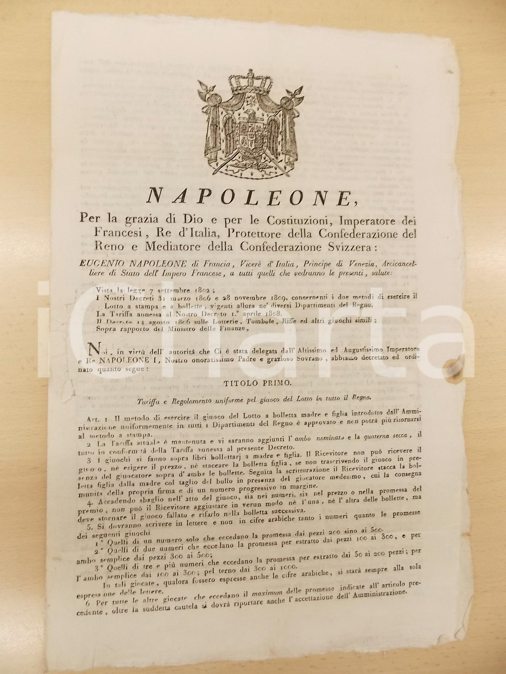Documento originale, autentico 1813 REGNO D ITALIA MILANO Licenza agli artigiani per forbici da zecca e torchi 1