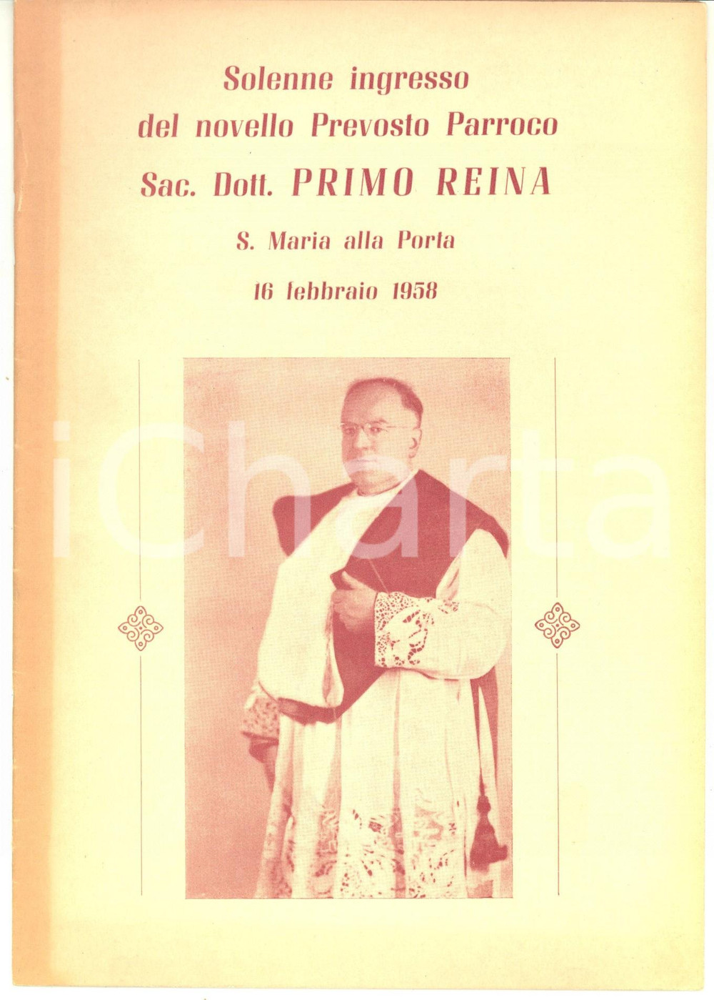 Libro, pubblicazione d epoca 1958 MILANO S. Maria alla Porta  Ingresso novello parroco sac. Primo REINA 1