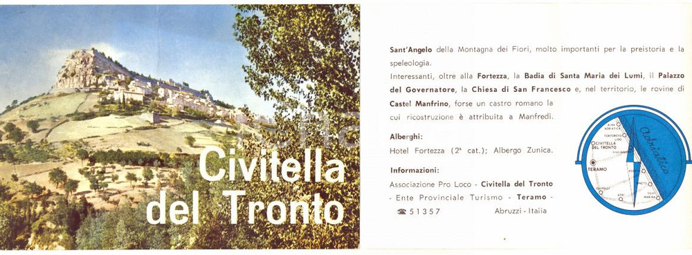 Materiale pubblicitario d’epoca 1960 ca CIVITELLA DEL TRONTO Pieghevole turistico ILLUSTRATO  VINTAGE 15x10 cm 1