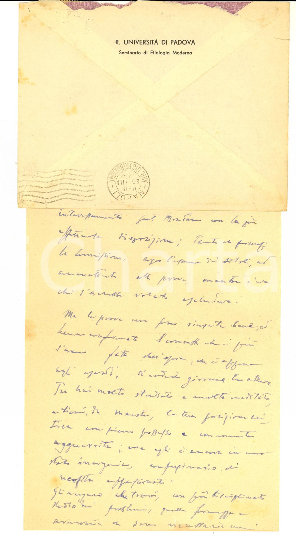 Autografo originale 1942 PADOVA Natale BUSETTO a un collega per bocciatura di un allievo  AUTOGRAFO 1