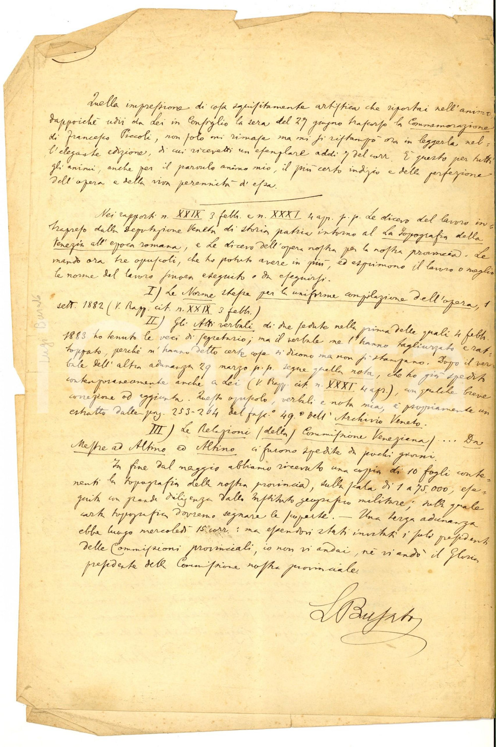 Autografo originale 1883 PADOVA Luigi BUSATO e l urna di un antiquario farabutto  AUTOGRAFO 1