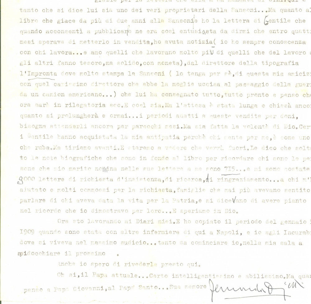 Autografo originale 1964 FIRENZE IL SALVIATINO Lettera Fernanda OJETTI a un amico  Autografo 1