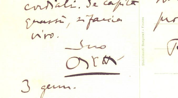 Autografo originale 1937 FIRENZE Cartolina Ugo OJETTI per auguri a un collega  AUTOGRAFO 1