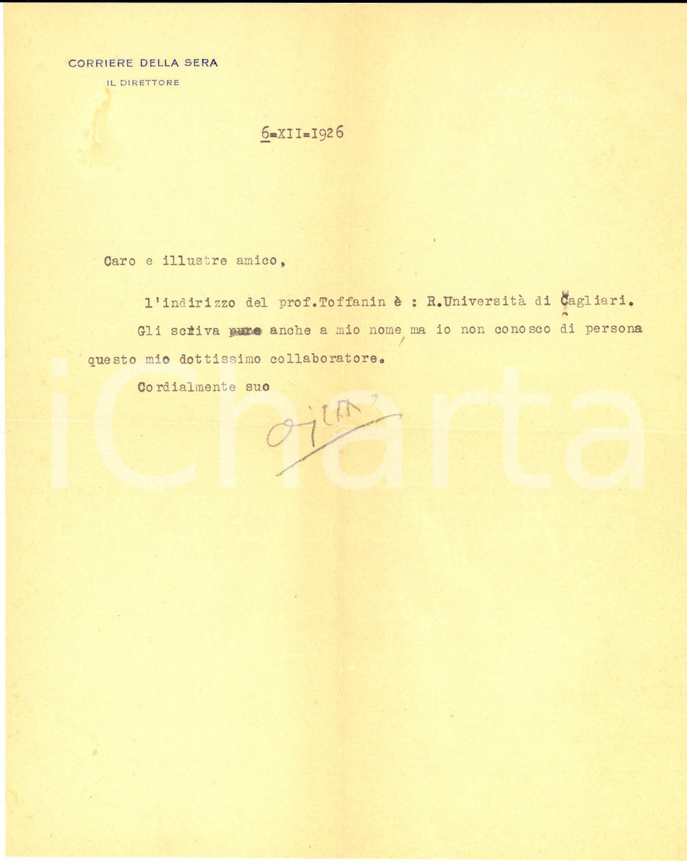 Autografo originale 1926 FIRENZE IL SALVIATINO Lettera Ugo OJETTI  CORRIERE DELLA SERA  Autografo 1