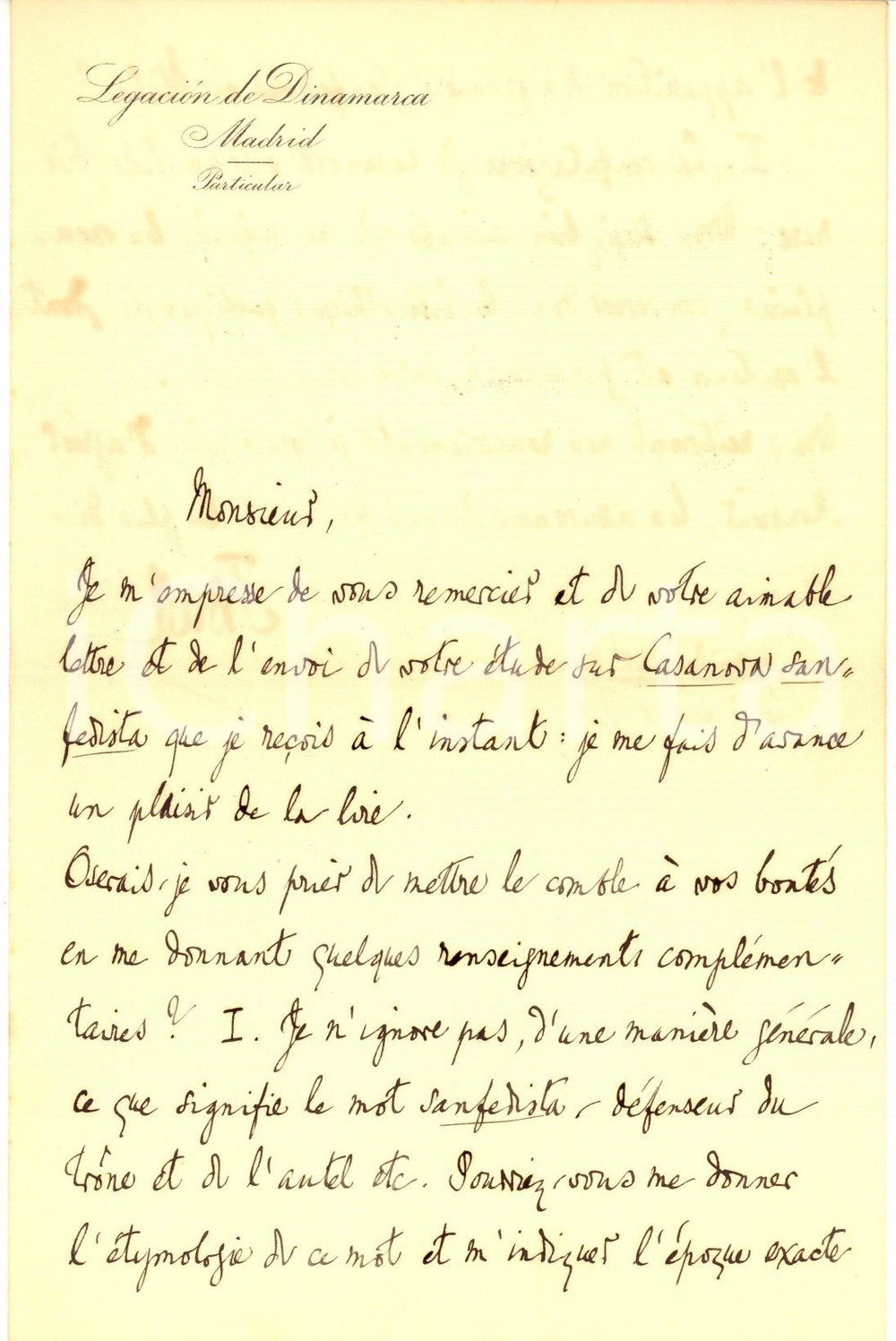 Autografo originale 1924 MADRID Legacion de DINAMARCA Lettera Jens BULL per ringraziamento AUTOGRAFO 1