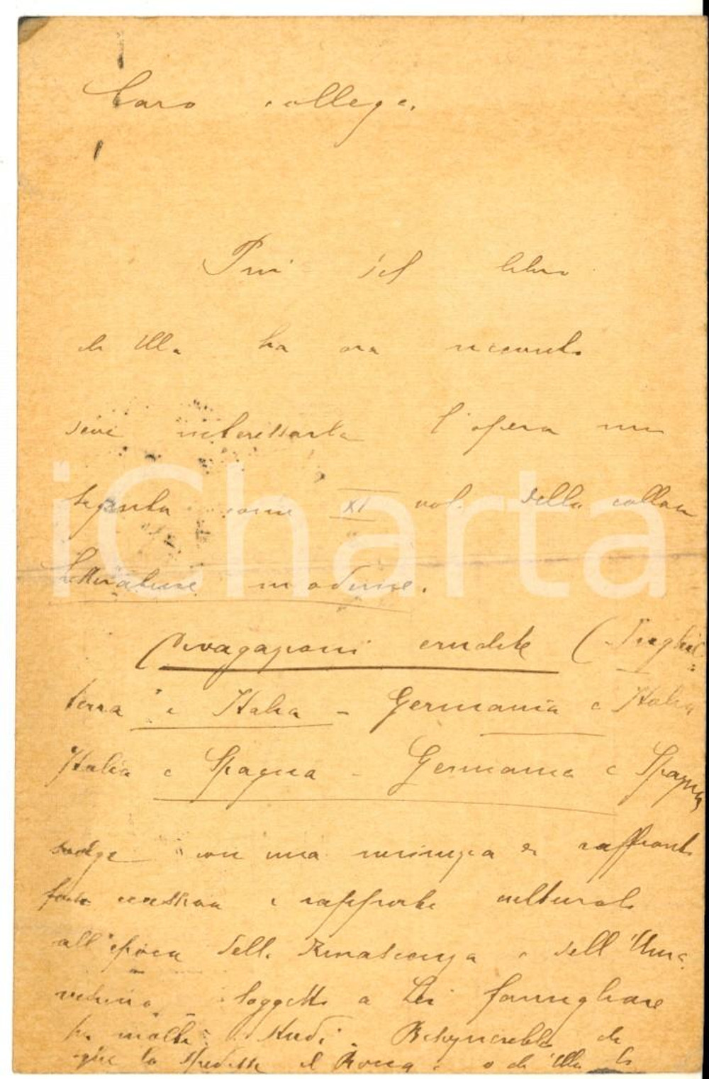 Autografo originale 1925 TORINO Cartolina Arturo FARINELLI a un collega per studi  Autografo 1