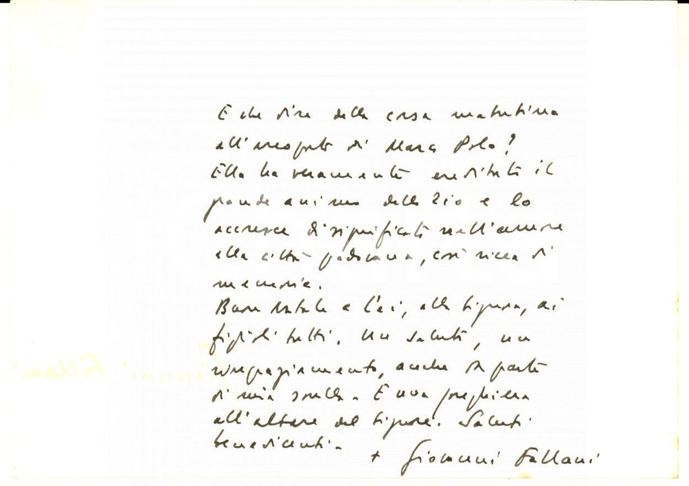 Autografo originale 1982 ROMA Biglietto mons. Giovanni FALLANI per ringraziamento  Autografo 1