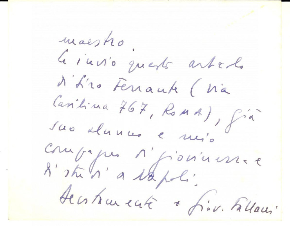 Autografo originale 1980 ca ROMA Biglietto mons. Giovanni FALLANI per ringraziamento  Autografo 1