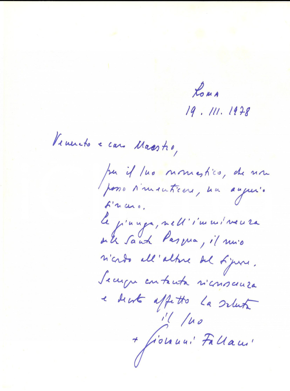 Autografo originale 1978 ROMA Lettera mons. Giovanni FALLANI per auguri Pasqua  Autografo 1