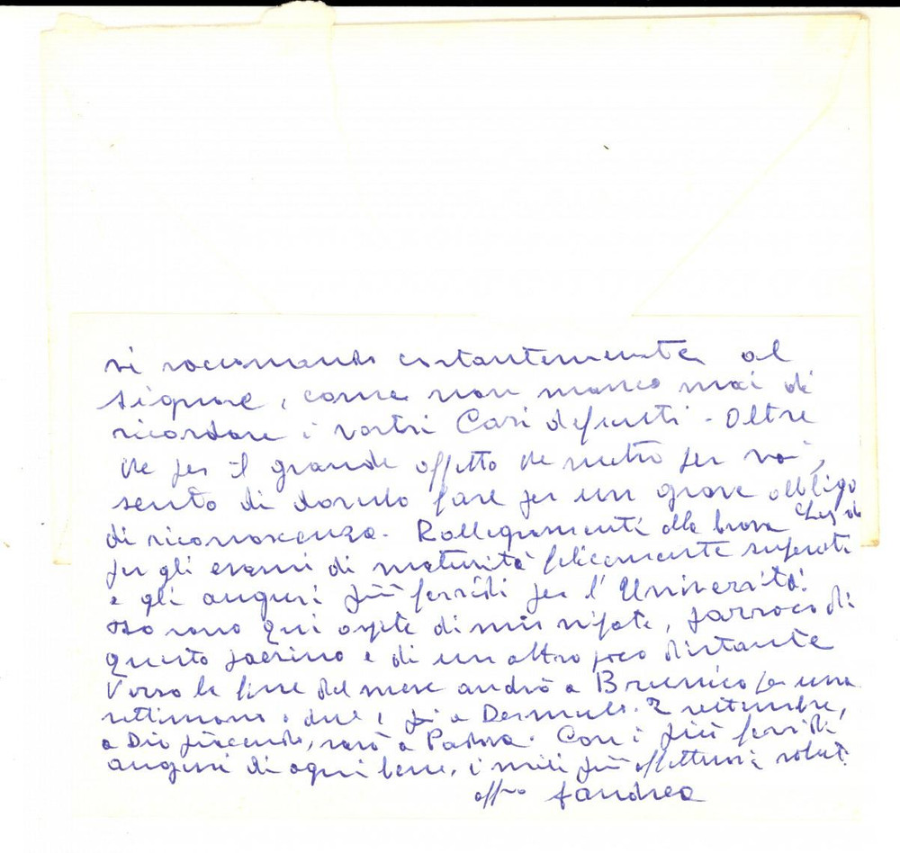 Autografo originale 1978 AMBLARDON Biglietto padre Andrea ECCHER a un amico  AUTOGRAFO 1