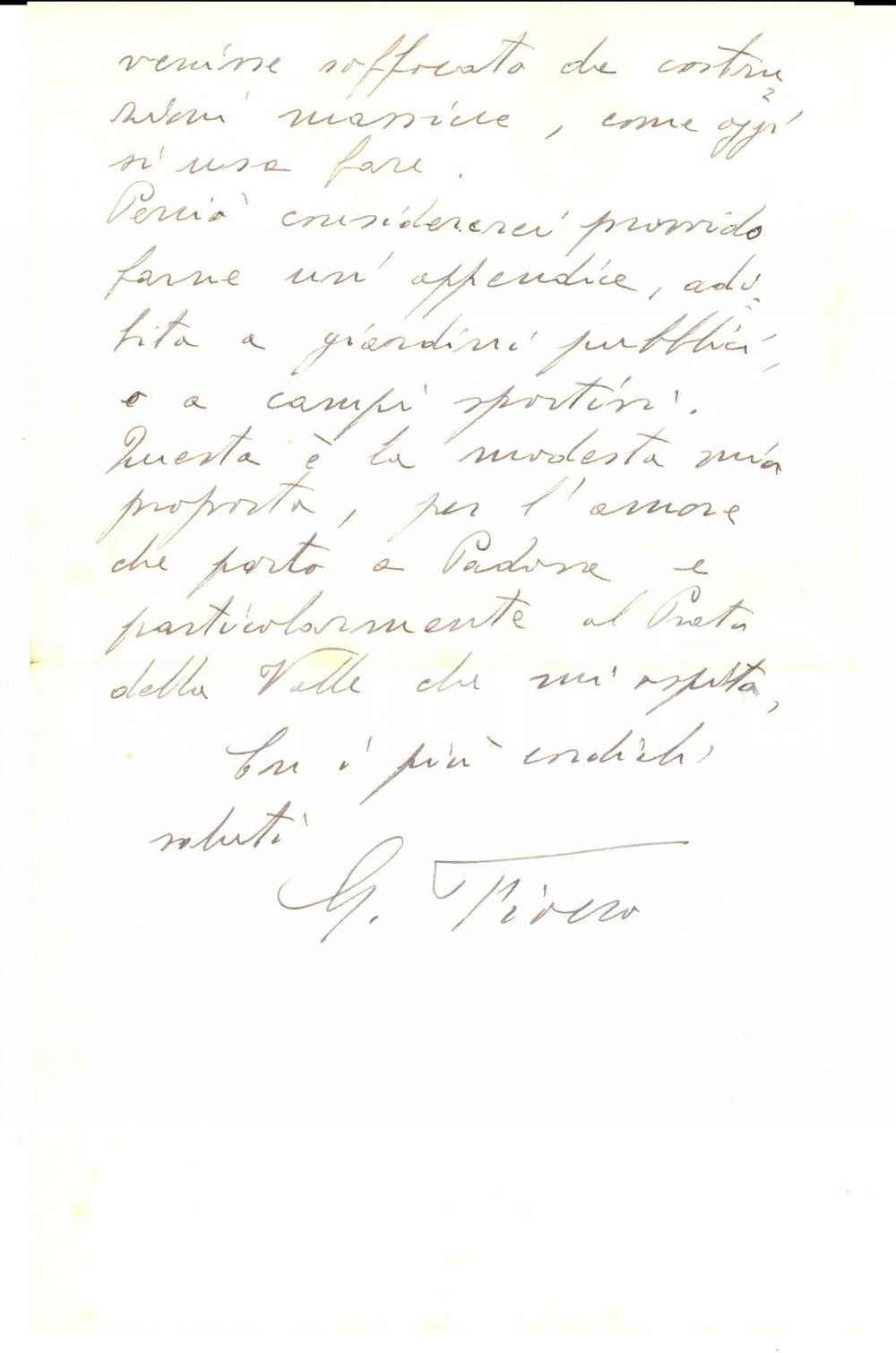 Autografo originale 1969 SOSPIROLO Lettera Giuseppe FIOCCO sull ex Foro Boario di Padova  Autografo 1
