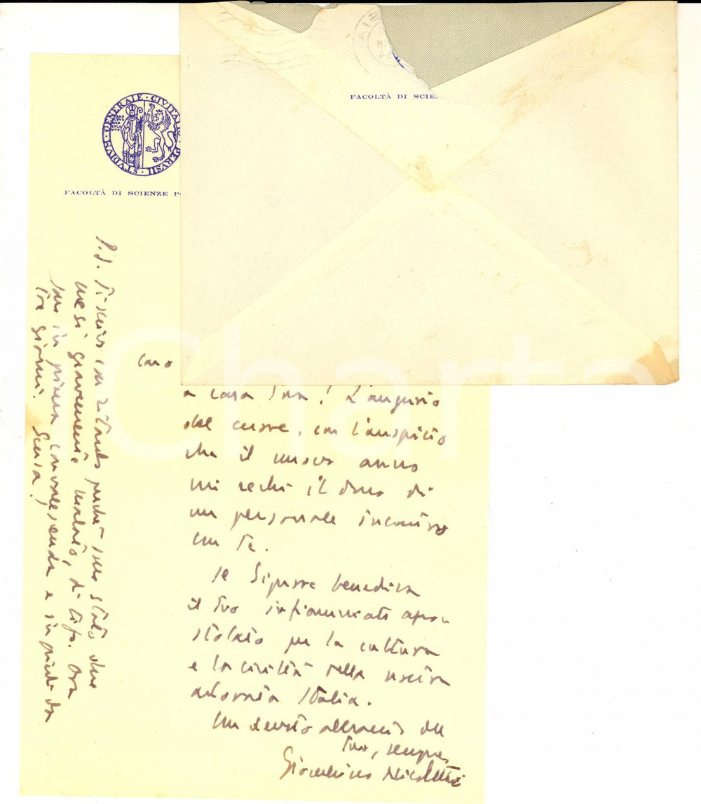 Autografo originale 1950 PERUGIA Lettera Gioacchino NICOLETTI per auguri Nuovo Anno  Autografo 1