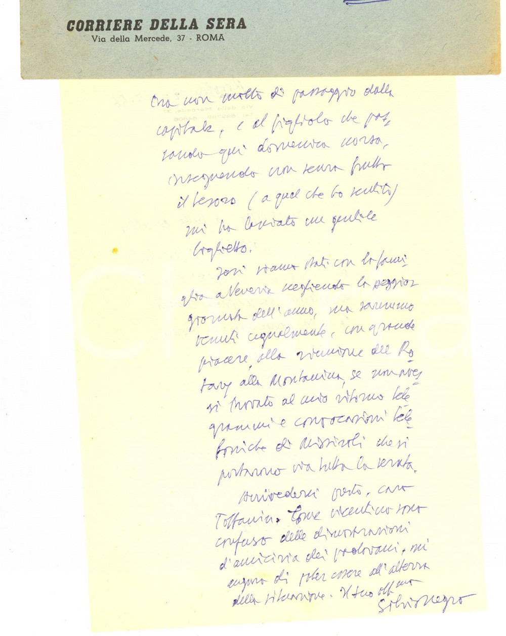 Autografo originale 1956 BOVOLONE Lettera giornalista Silvio NEGRO a un amico per cena  Autografo 1