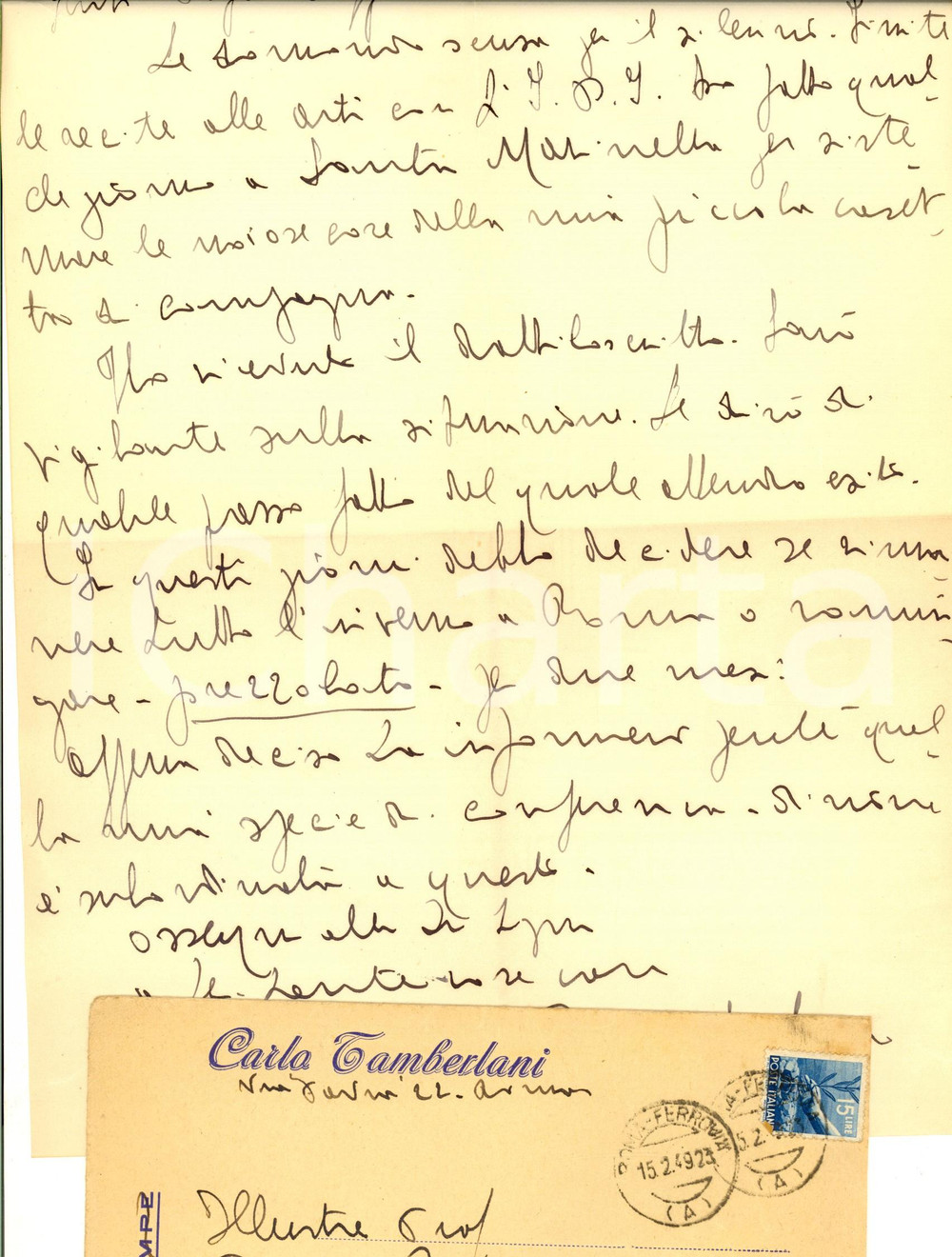 Autografo originale 1949 ROMA Lettera Carlo TAMBERLANI su dattiloscritto piÃ¨ce teatrale  Autografo 1