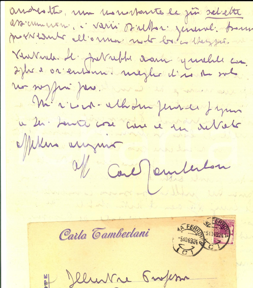 Autografo originale 1949 ROMA Lettera Carlo TAMBERLANI Faccio il cinema che capita  Autografo 1