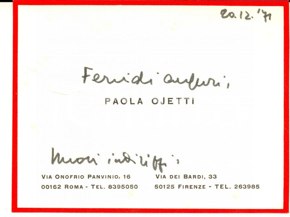 Autografo originale 1971 ROMA Biglietto Paola OJETTI per auguri natalizi  Autografo 1