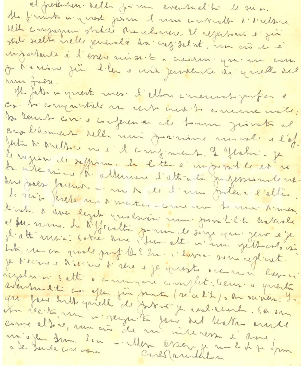 Autografo originale 1950 ca BARCELLONA Lettera Carlo TAMBERLANI direttore Teatro Stabile  Autografo 1