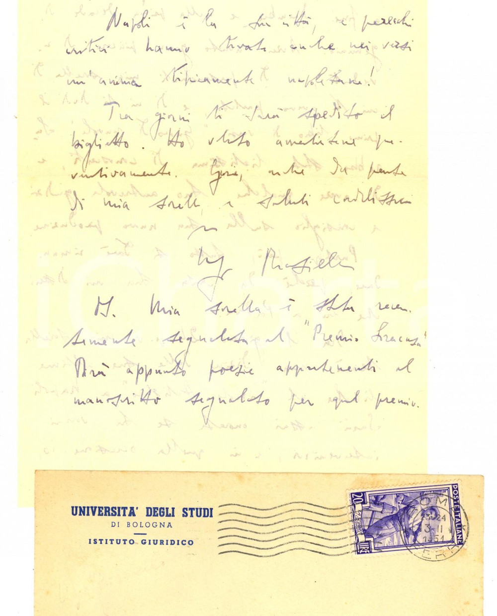 Autografo originale 1951 ROMA Lettera Ugo BRASIELLO sul lavoro letterario della sorella  Autografo 1