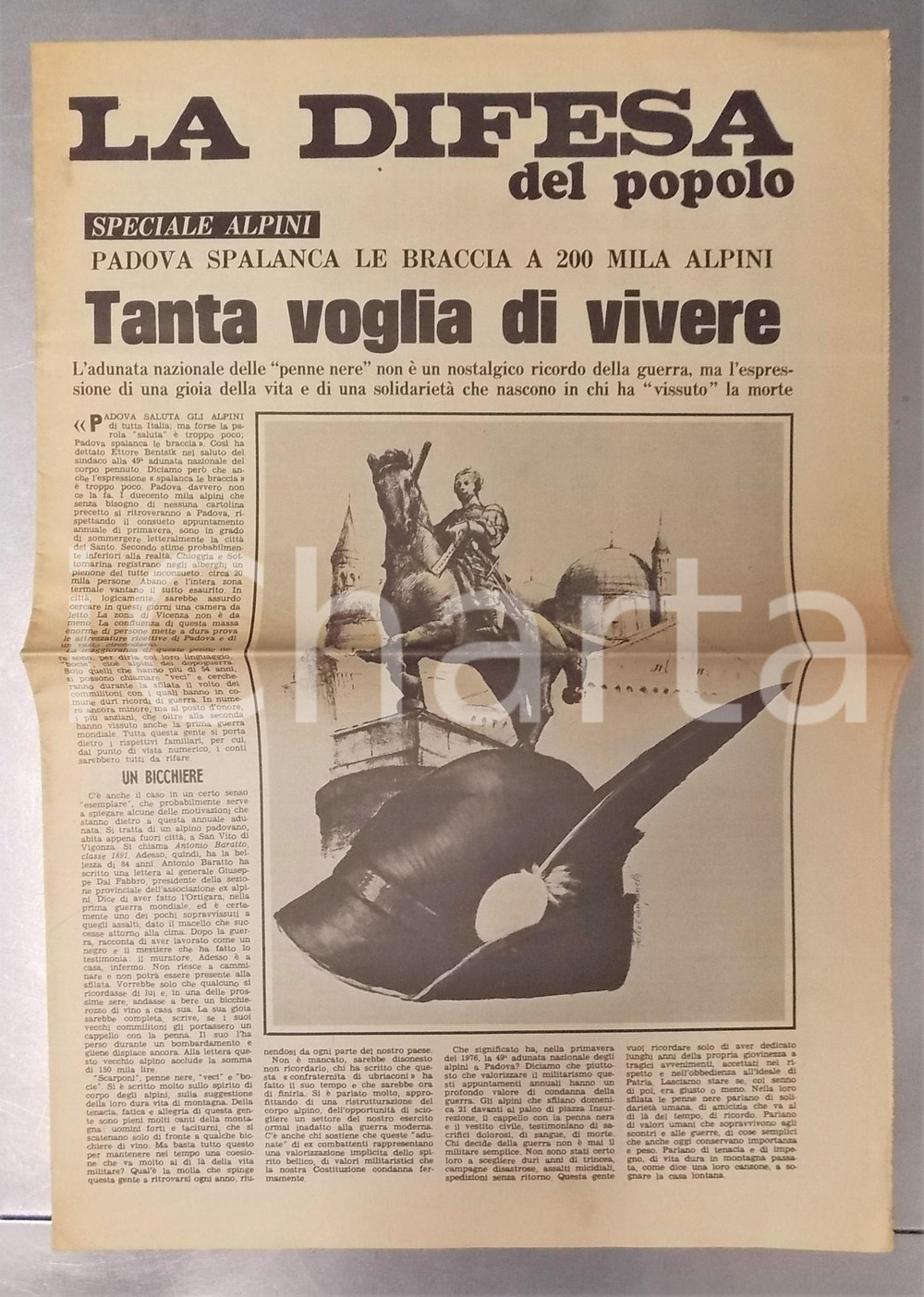 1976 LA DIFESA DEL POPOLO - Speciale ALPINI - Adunata PADOVA *Giornale DATA: 21 marzo 1976DESCRIZIONE: Giornale d'epoca. CONDIZIONI: G (ma piegatura centrale d'epoca)    originale e autentica 1