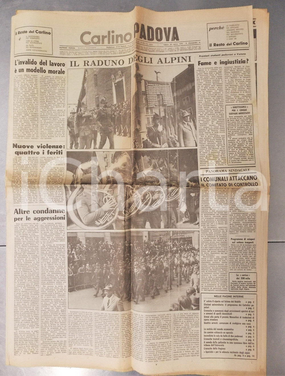 Giornale, rivista storica 1976 PADOVA IL RESTO DEL CARLINO  Raduno degli ALPINI  Giornale 1