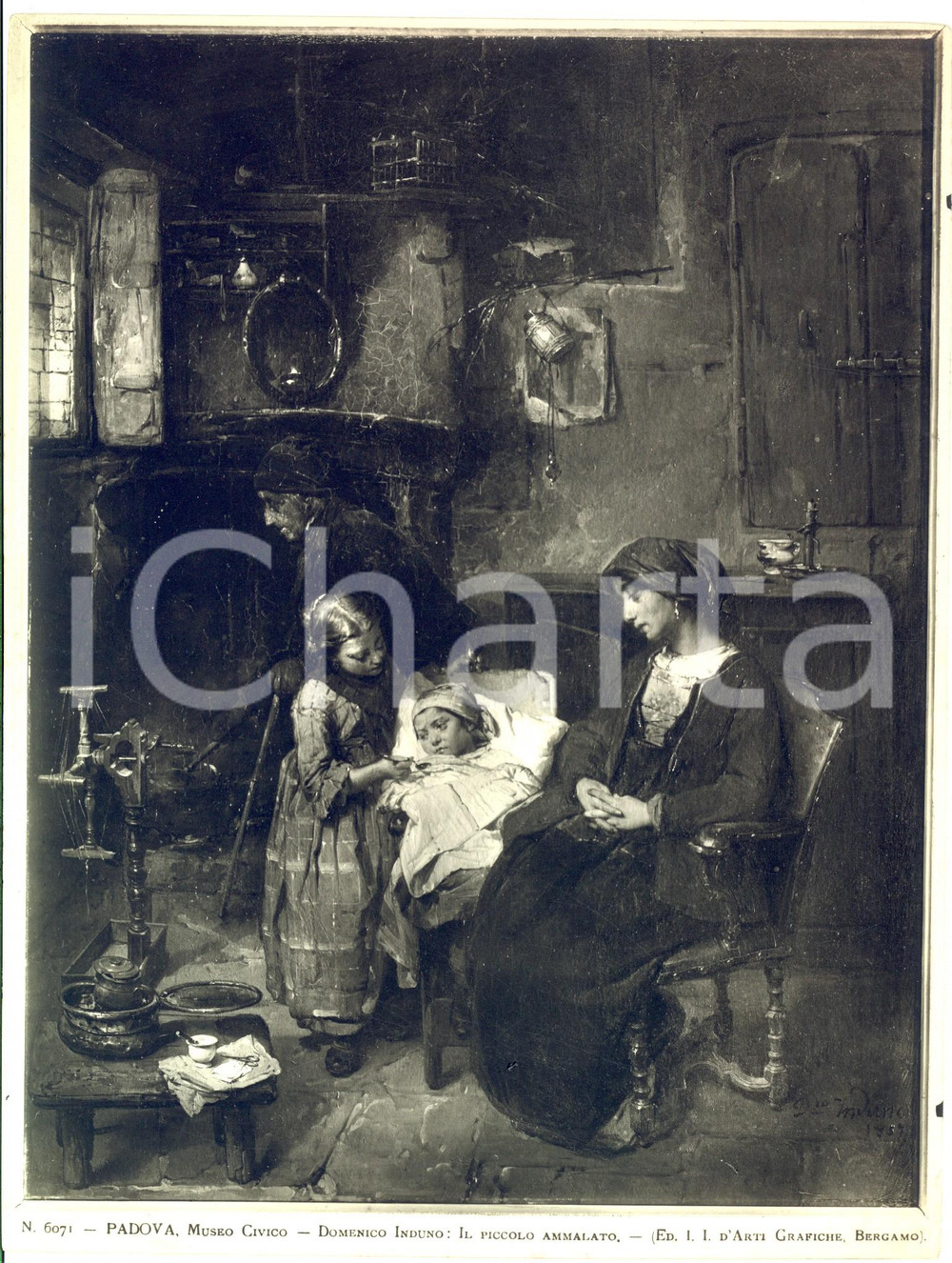 1925 ca PADOVA Museo Civico - D. INDUNO "Il piccolo ammalato" *Foto del quadro