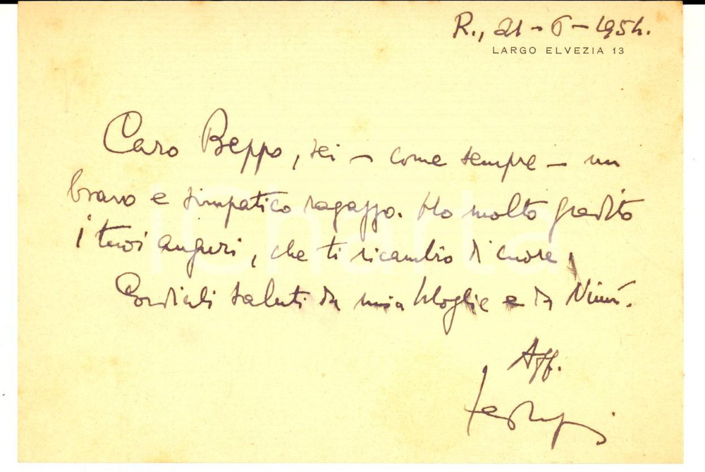 Autografo originale 1954 ROMA Luigi FEDERZONI  Cartolina postale di auguri  AUTOGRAFO 1