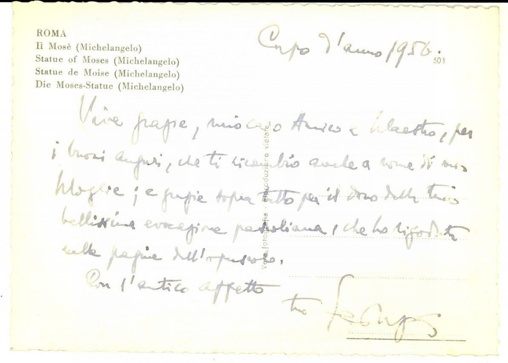 Autografo originale 1956 ROMA Luigi FEDERZONI  Cartolina di auguri Capodanno  AUTOGRAFO 1