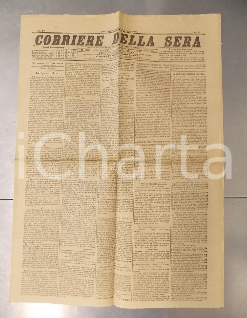 Giornale, rivista storica 1890 CORRIERE DELLA SERA Spese militari italiane e voci di guerra  Giornale 1