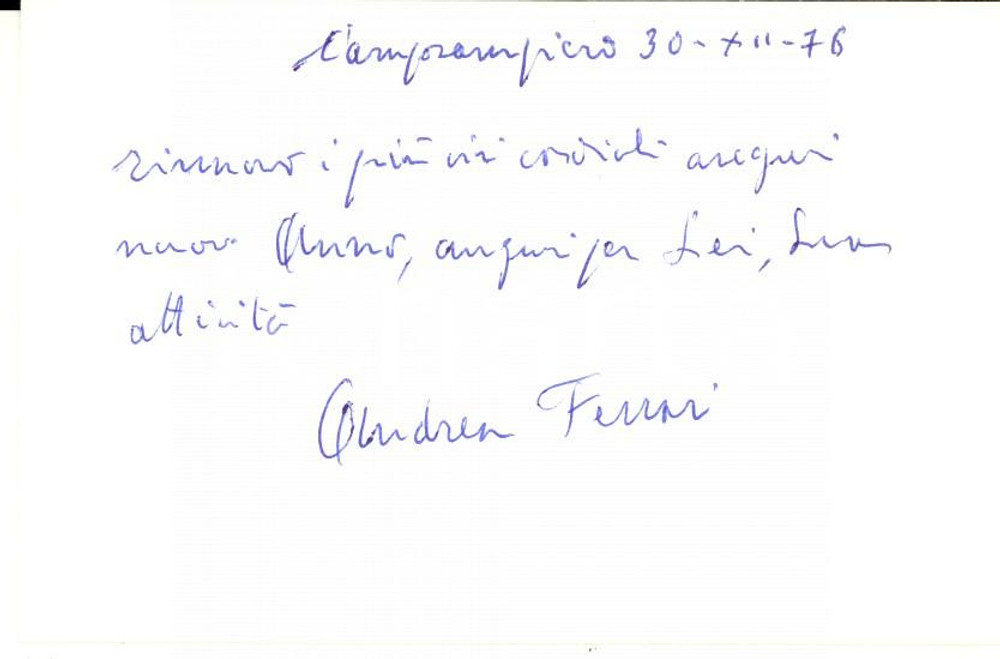 Autografo originale 1976 CAMPOSAMPIERO Andrea FERRARI Biglietto da visita con messaggio autografo 1