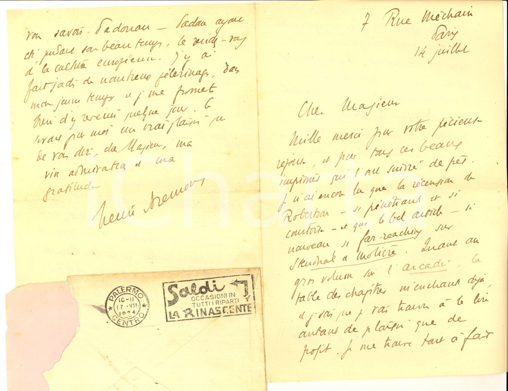 1924 PARIS Henri BREMOND e il suo libro "Pour le Romantisme" AUTOGRAFO
