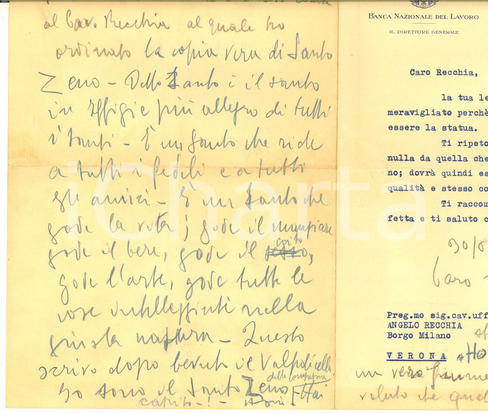 Autografo originale 1938 ROMA Lettera Arturo OSIO a un amico per nozze della figlia  Autografo 1