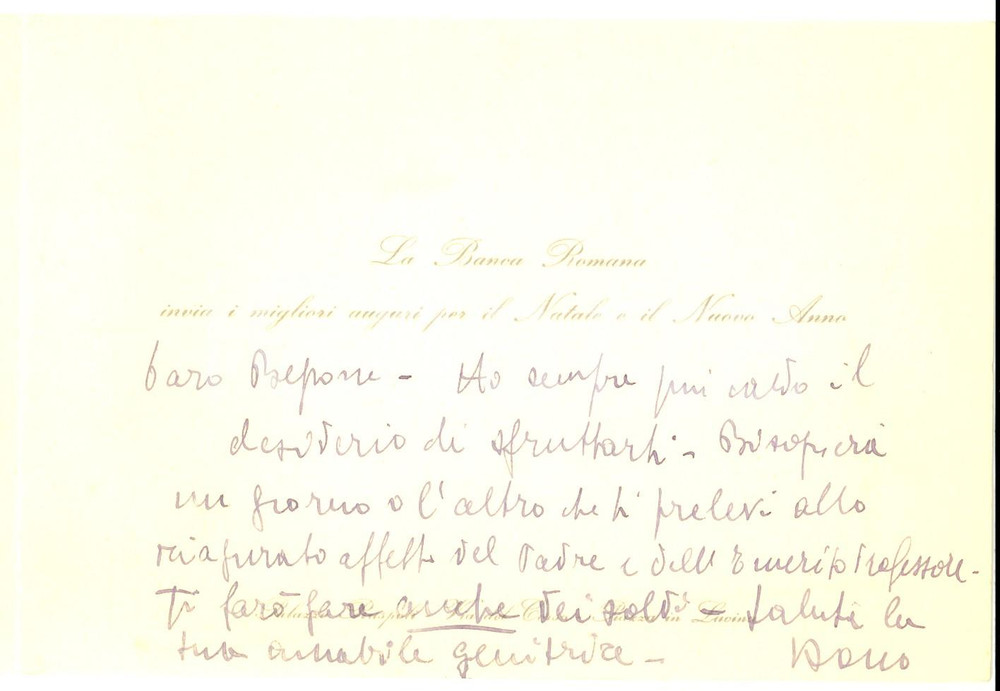 1953 ROMA BANCA ROMANA Biglietto Arturo OSIO per auguri - Autografo