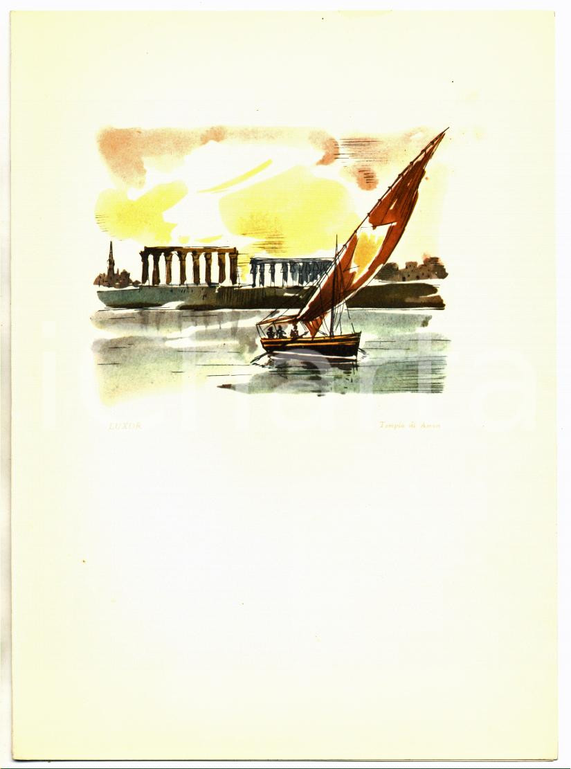 Oggetto da collezione cartaceo 1956 ADRIATICA DI NAVIGAZIONE Menù M/n ESPERIA  Ill. Tempio di Amon LUXOR 20x27 1