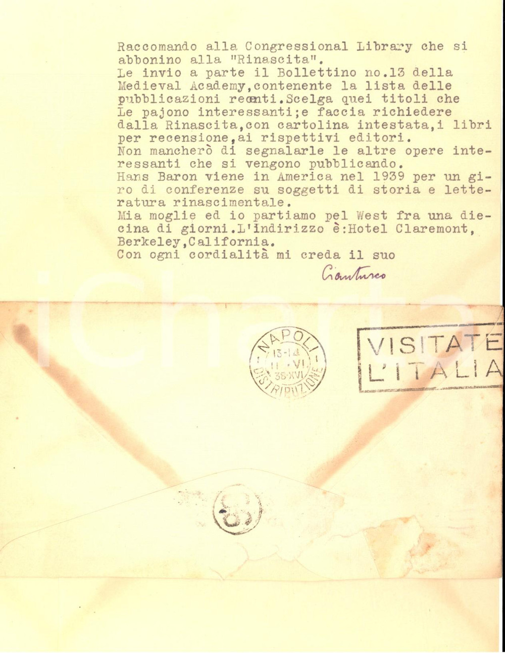 Autografo originale 1938 WASHINGTON Elio GIANTURCO sulla traduzione dell opera di un collega 1