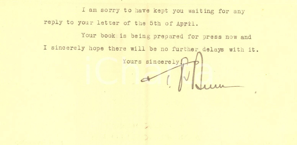 Autografo originale 1932 LONDON SHEED and WARD  Lettera Tom BURNS per libro  Autografo 1